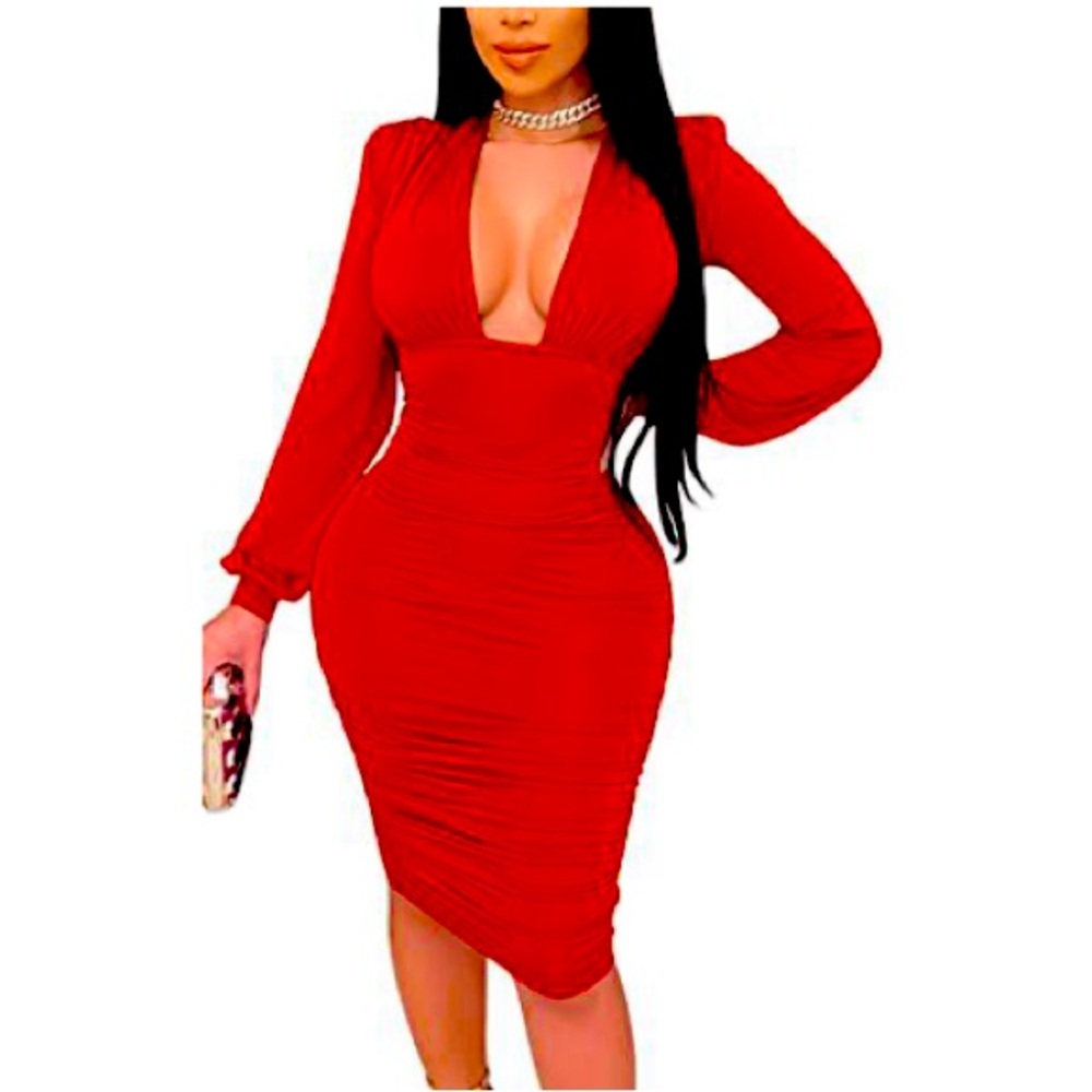 GOBLES Women's Sexy Deep V Neck Dress